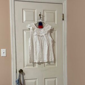 LOFT White Ruffle Short Sleeve Top